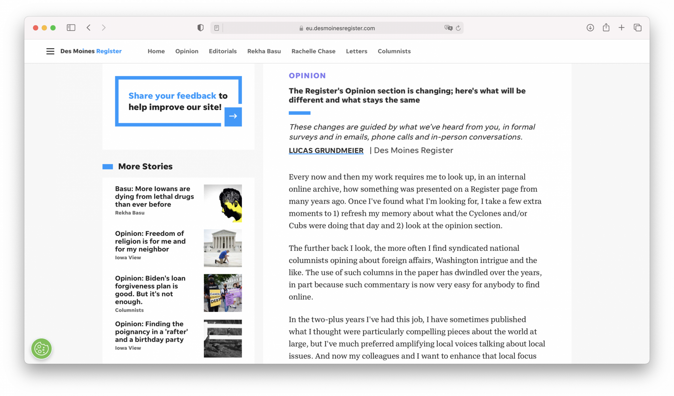 Screenshot of Lucas Grundmeir's column