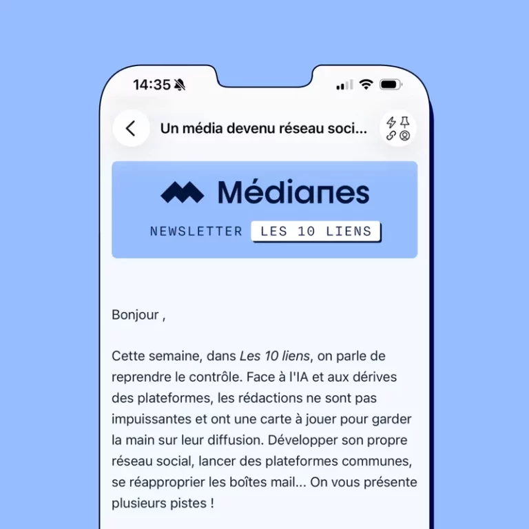 La newsletter Les 10 liens de Médianes affichée sur un smartphone.
